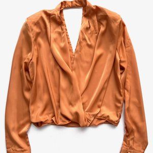 Shein Criss Cross Front & Back Draped Blouse Rustic Orange